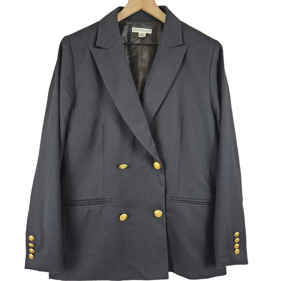 Pendleton vintage double breasted women's wool blazer jacket, black, size‎ 14 - Picture 1 of 7